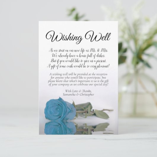 Elegant Sky Blue Roos Wedding Wishing Well Poem Informatiekaartje (Staand voorkant)