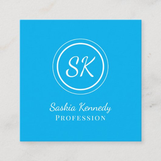 Elegant Sky Blue Script Professional Monogram Vierkante Visitekaartje (Voorkant)