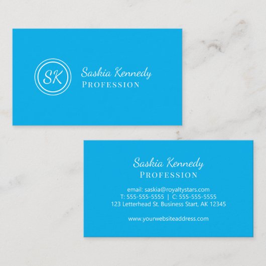 Elegant Sky Blue Script Professional Monogram Visitekaartje (Voorkant / Achterkant)
