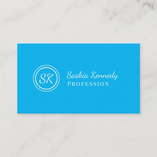Elegant Sky Blue Script Professional Monogram Visitekaartje (Voorkant)