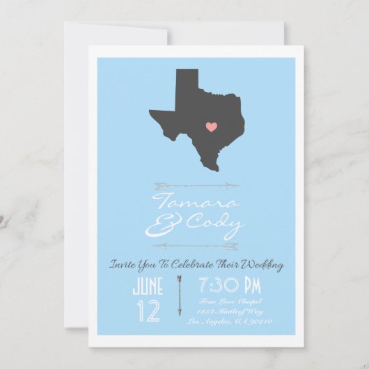 Elegant Sky Blue Texas State Wedding Invitation Kaart (Voorkant)