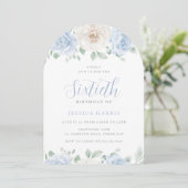 Elegant Sky Blue Waterverf 60ste verjaardagsfeest Kaart (Staand voorkant)