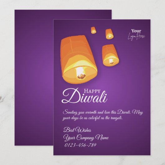 Elegant Sky Lantern Diwali Greeting Card Bedankkaart (Voorkant / Achterkant)