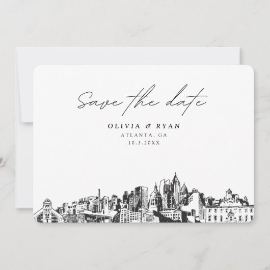 Elegant Skyline Modern Atlanta Save the Date Kaart (Voorkant)