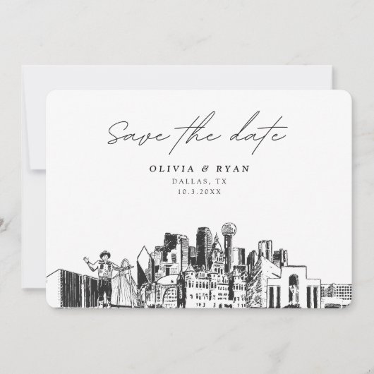 Elegant Skyline Modern Dallas Save the Date Kaart (Voorkant)