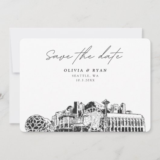 Elegant Skyline Modern Seattle Sla de datum op Kaart (Voorkant)