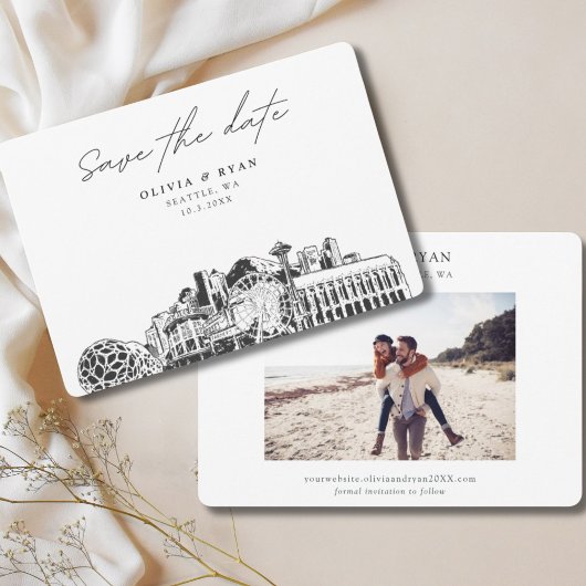 Elegant Skyline Modern Seattle Sla de datum op Kaart