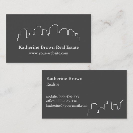 Elegant Skyline Outline Realtor Visitekaartjes (Voorkant / Achterkant)