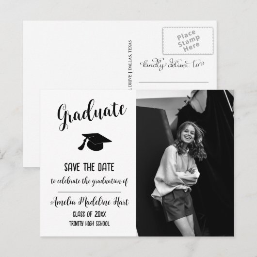 Elegant Sla de datum Afstuderen foto op Briefkaart (Voorkant / Achterkant)