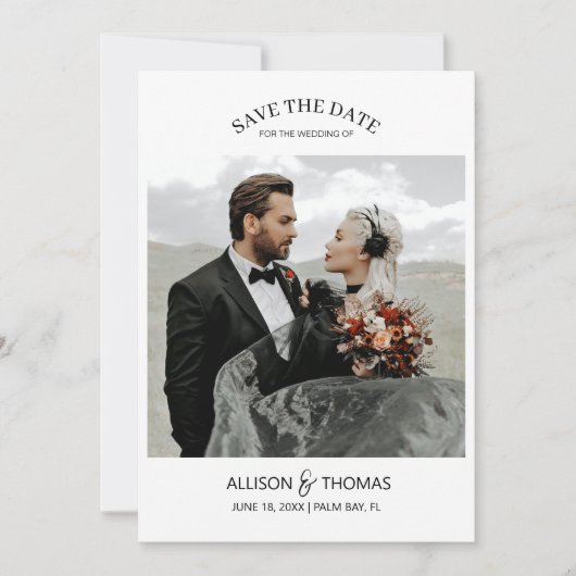 Elegant Sla de Datum Foto QR Code Bruiloft Kaart (Voorkant)