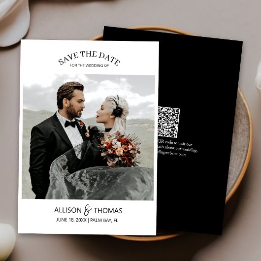 Elegant Sla de Datum Foto QR Code Bruiloft Kaart