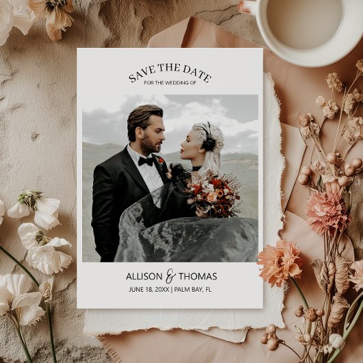 Elegant Sla de Datum Foto QR Code Bruiloft Kaart