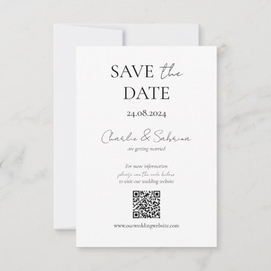Elegant Sla de Datum Kaart met Bruiloft QR Code (Achterkant)