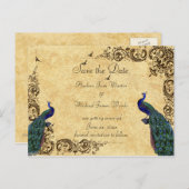 Elegant, sla de Datum op, Peacocks, Douane Aankondigingskaart (Voorkant / Achterkant)