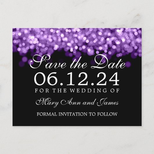 Elegant Sla de datum Paarse lichten op Aankondigingskaart (Voorkant)