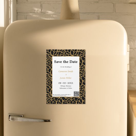Elegant Sla de datum Zwart & Gouden Bladeromtrek o Magnetische Uitnodiging