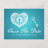 Elegant Sla de datumsleutel naar mijn hart turquoi Aankondigingskaart (Voorkant)