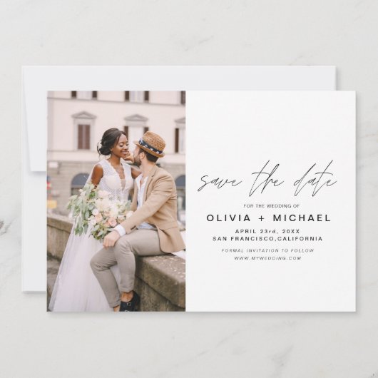 Elegant slaat de datum met handgeschreven fotomini kaart (Achterkant)