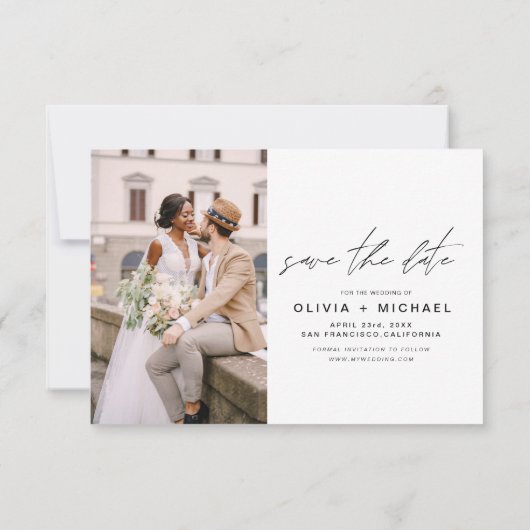 Elegant slaat de datum met handgeschreven fotomini save the date (Achterkant)