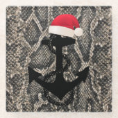 elegant slang nautisch ANCHOR + SANTA HAT | Glazen Onderzetter (Voorkant)