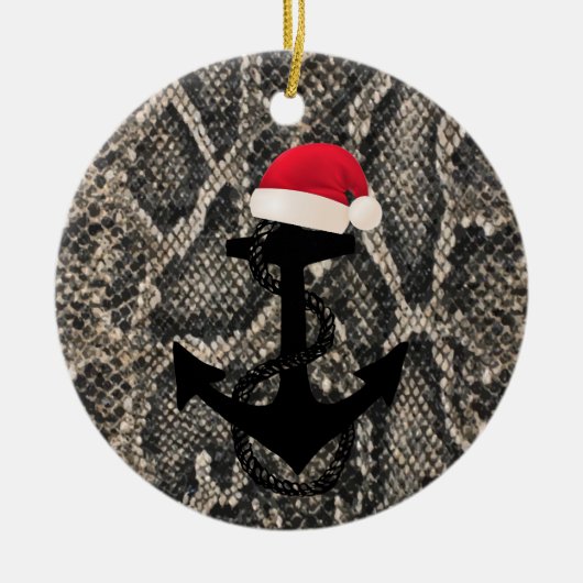 elegant slang nautisch ANCHOR + SANTA HAT | Keramisch Ornament (Voorkant)