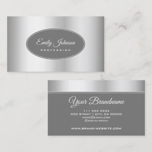 Elegant Slank Zilver Stijlvol Grijs Cirkel Lijst Visitekaartje (Voorkant / Achterkant)