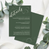 Elegant Slant Script Donker Groen Bruiloft Details Informatiekaartje