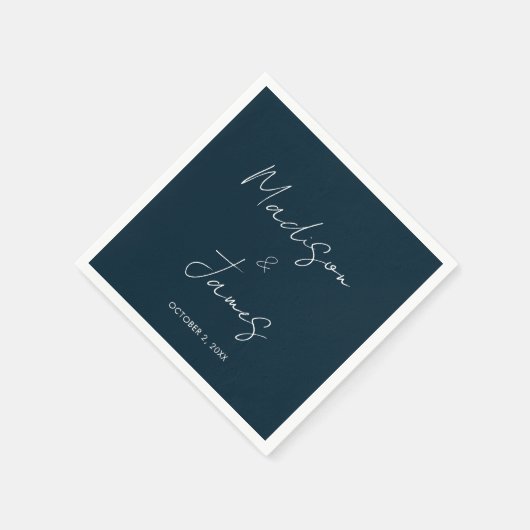 Elegant Slate Blue Script Minimalist Weddenschap Servet (Hoek)