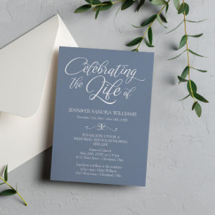 Elegant Slate Blue & White Celebration of Life Kaart