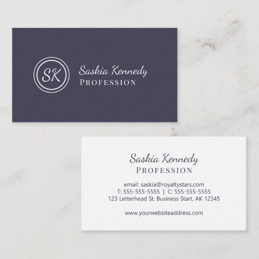 Elegant Slate Grey Script Professional Monogram Visitekaartje (Voorkant / Achterkant)