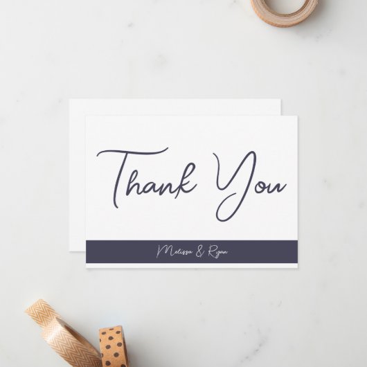 Elegant Slate Grey Script Signature Dank u Notitiekaartje (Voorkant / Achterkant in situ)