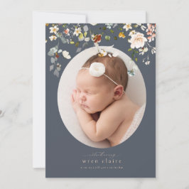 Elegant Slate Wildbloemen Foto geboorteaankondigin Kaart