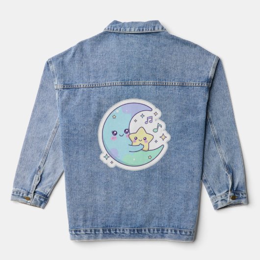 Elegant Sleeping Moon & Stars Women's Denim Jacket (Achterkant)