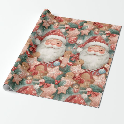 Elegant Sleeping Santa Claus Wrapping Paper | Vint Cadeaupapier (Uitgerold)