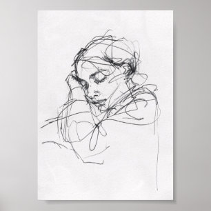 Elegant Sleeping Woman Portret - Premium Poster