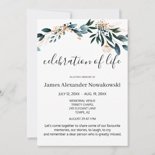 Elegant Smaakvol Bloemen Leven Viering Begrafenis Kaart (Voorkant)