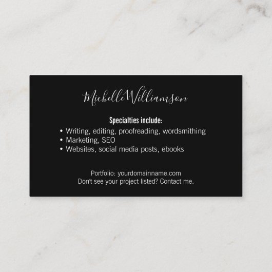 Elegant Small Business Owner 2 Sided Black White Visitekaartje (Achterkant)