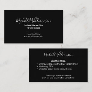 Elegant Small Business Owner 2 Sided Black White Visitekaartje
