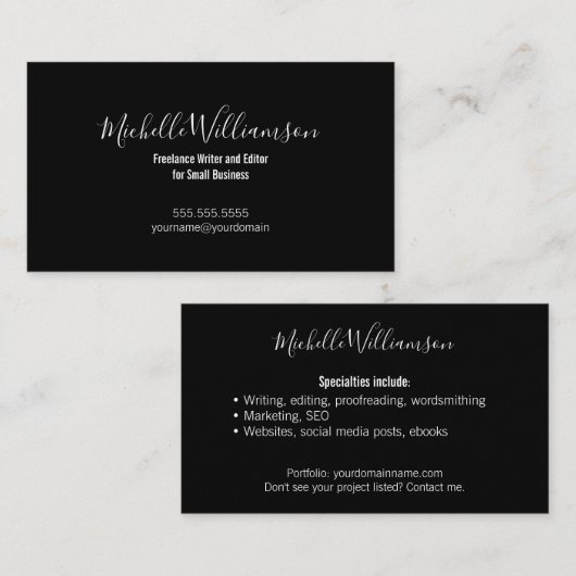 Elegant Small Business Owner 2 Sided Black White Visitekaartje (Voorkant / Achterkant)