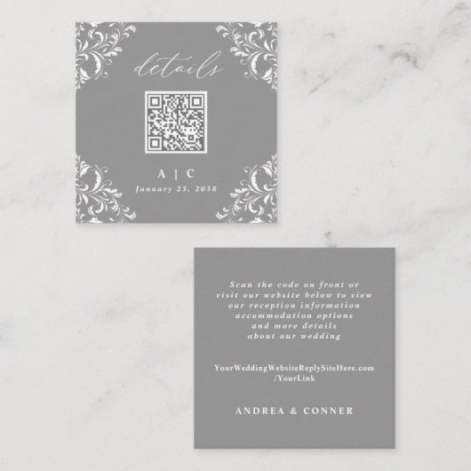 Elegant Small Wedding Details Kaart Grijs (Voorkant / Achterkant)