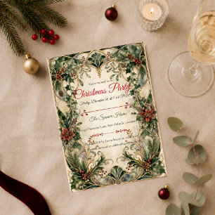 Elegant Smaragd Art Nouveau Kerstfeest Kaart