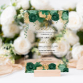 Elegant Smaragd Bloemen Victoriaans Vrijgezellenfe Acryl Uitnodigingen