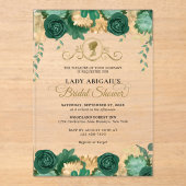 Elegant Smaragd Bloemen Victoriaans Vrijgezellenfe Acryl Uitnodigingen (Voorkant)