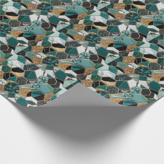 Elegant smaragd, goud en zwart geometrisch marmer cadeaupapier (Hoek)