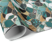 Elegant smaragd, goud en zwart geometrisch marmer cadeaupapier (Rol Hoek)