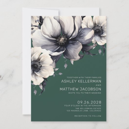 Elegant Smaragd Groen Bloemen Bruiloft Kaart (Voorkant)