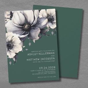 Elegant Smaragd Groen Bloemen Bruiloft Kaart