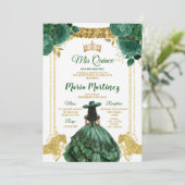 Elegant Smaragd Groen Bloemen Goud Paard Mis Quinc Kaart (Staand voorkant)