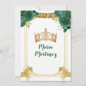 Elegant Smaragd Groen Bloemen Goud Paard Mis Quinc Kaart (Achterkant)