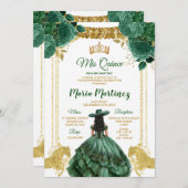 Elegant Smaragd Groen Bloemen Goud Paard Mis Quinc Kaart (Voorkant / Achterkant)